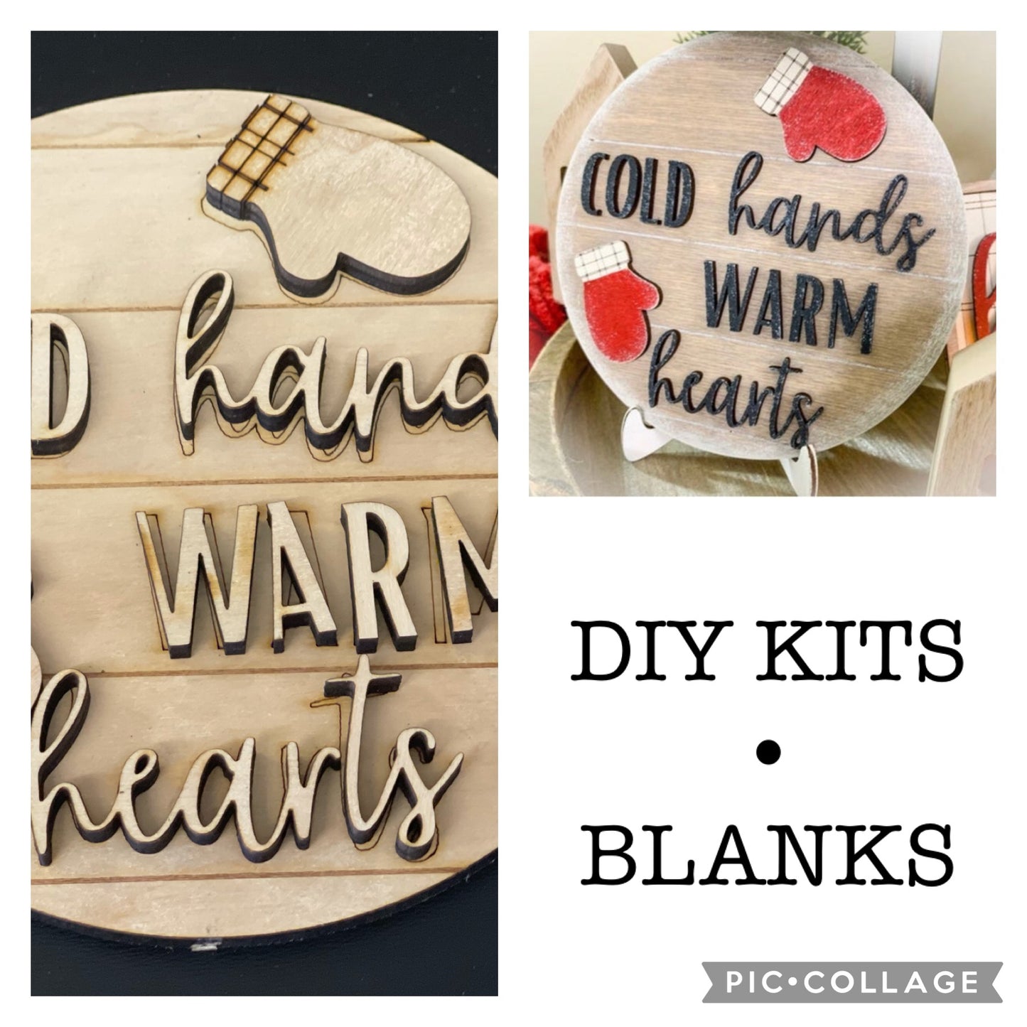 Cold hands warm hearts Wood Door Hanger • Christmas Round Door Hanger • Christmas Winter Door Hanger