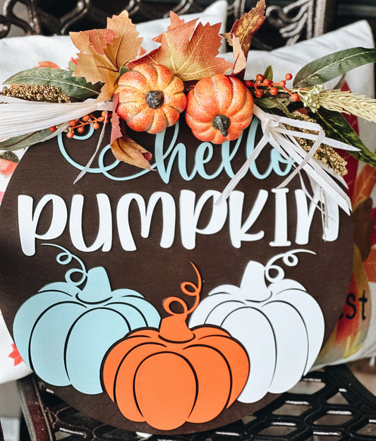 Hello Pumpkin Door Hanger • Fall Thanksgiving Round Door Hange