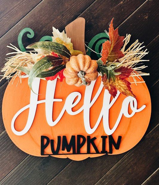 Hello Pumpkin Door Hanger • Fall Thanksgiving Round Door Hange