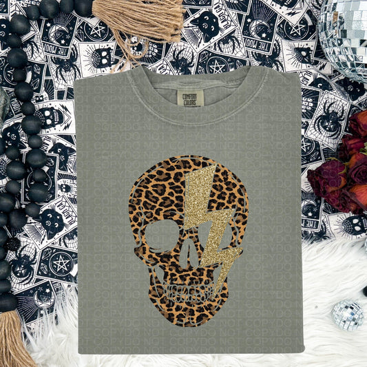 Leopard Skull Lightning Comfort Colors Tee
