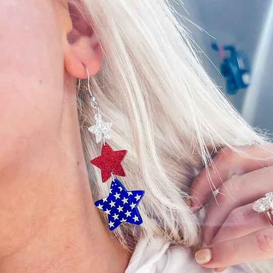 Star Tier 4th of July Glitter Stud Earrings