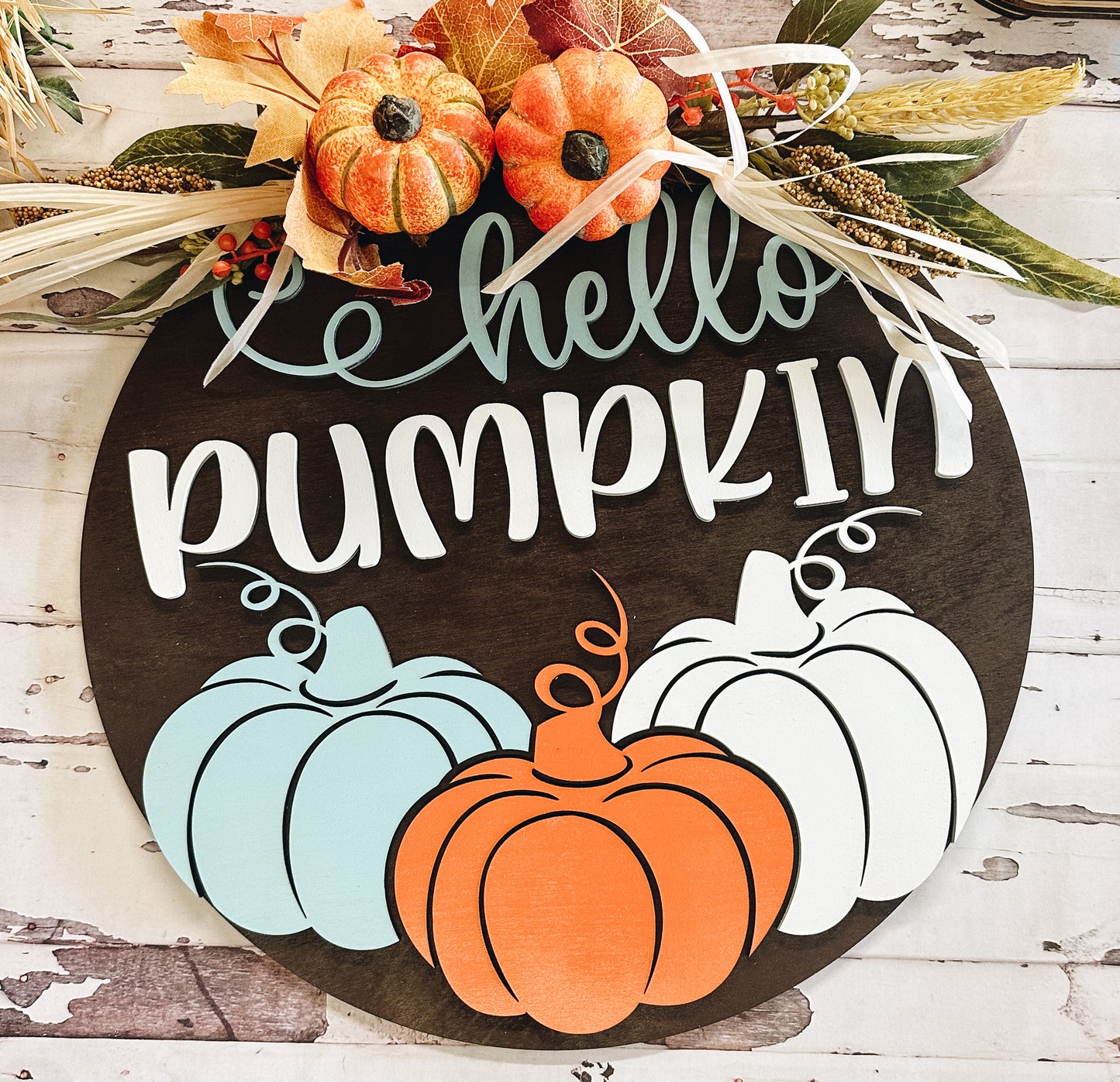 Hello Pumpkin Door Hanger • Fall Thanksgiving Round Door Hange