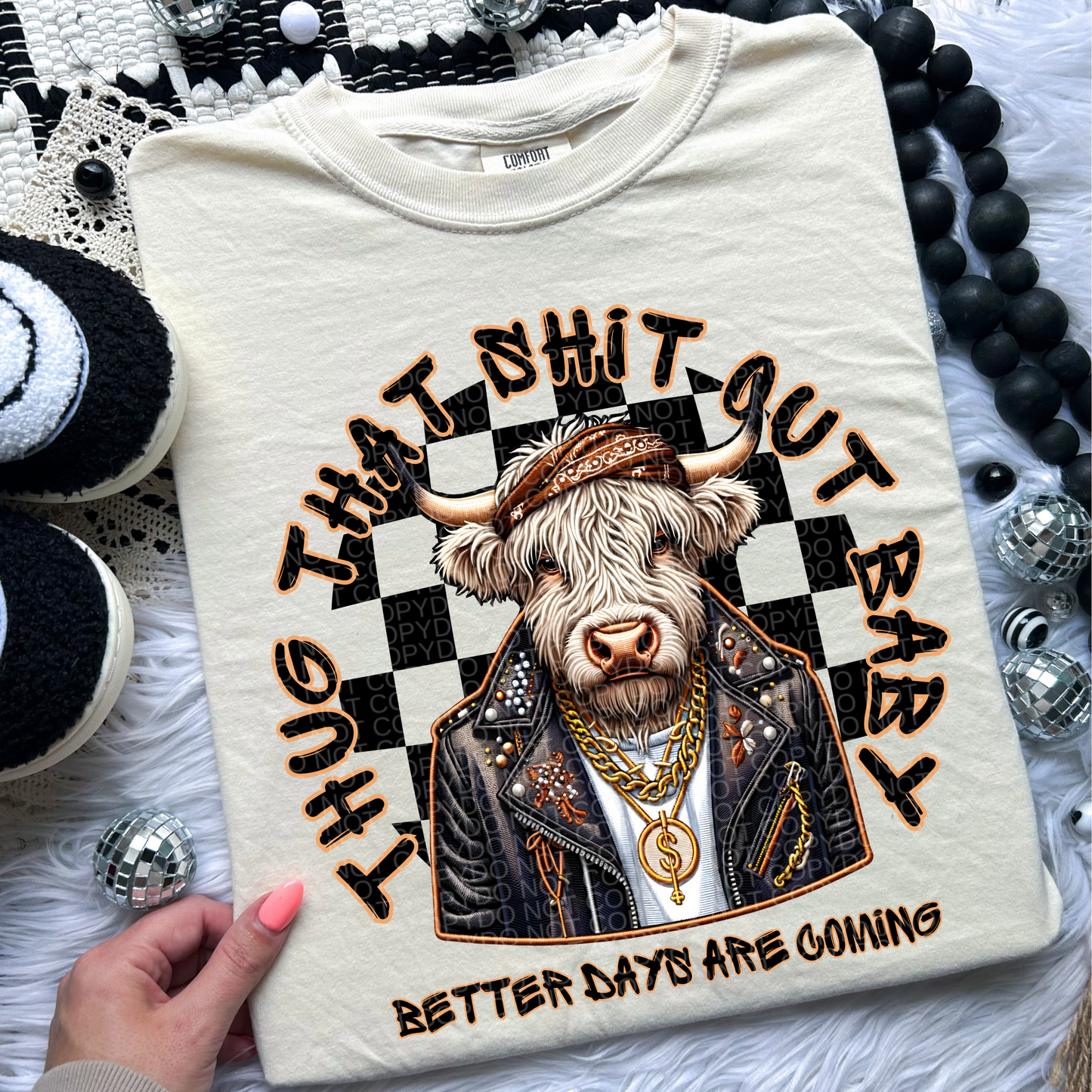 Thug that shit out baby Faux Embroidery Comfort Colors Tee