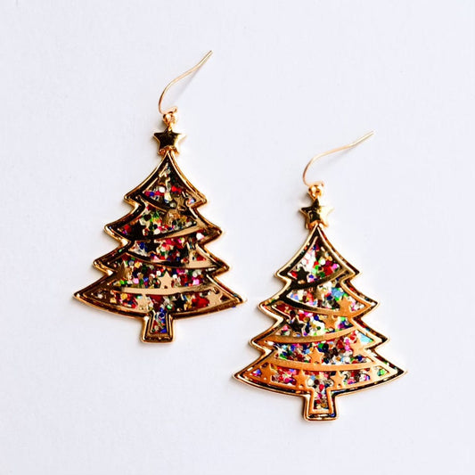 Envy Stylz Boutique Women - Accessories - Earrings Colorful Glitter Golden Christmas Tree Earrings