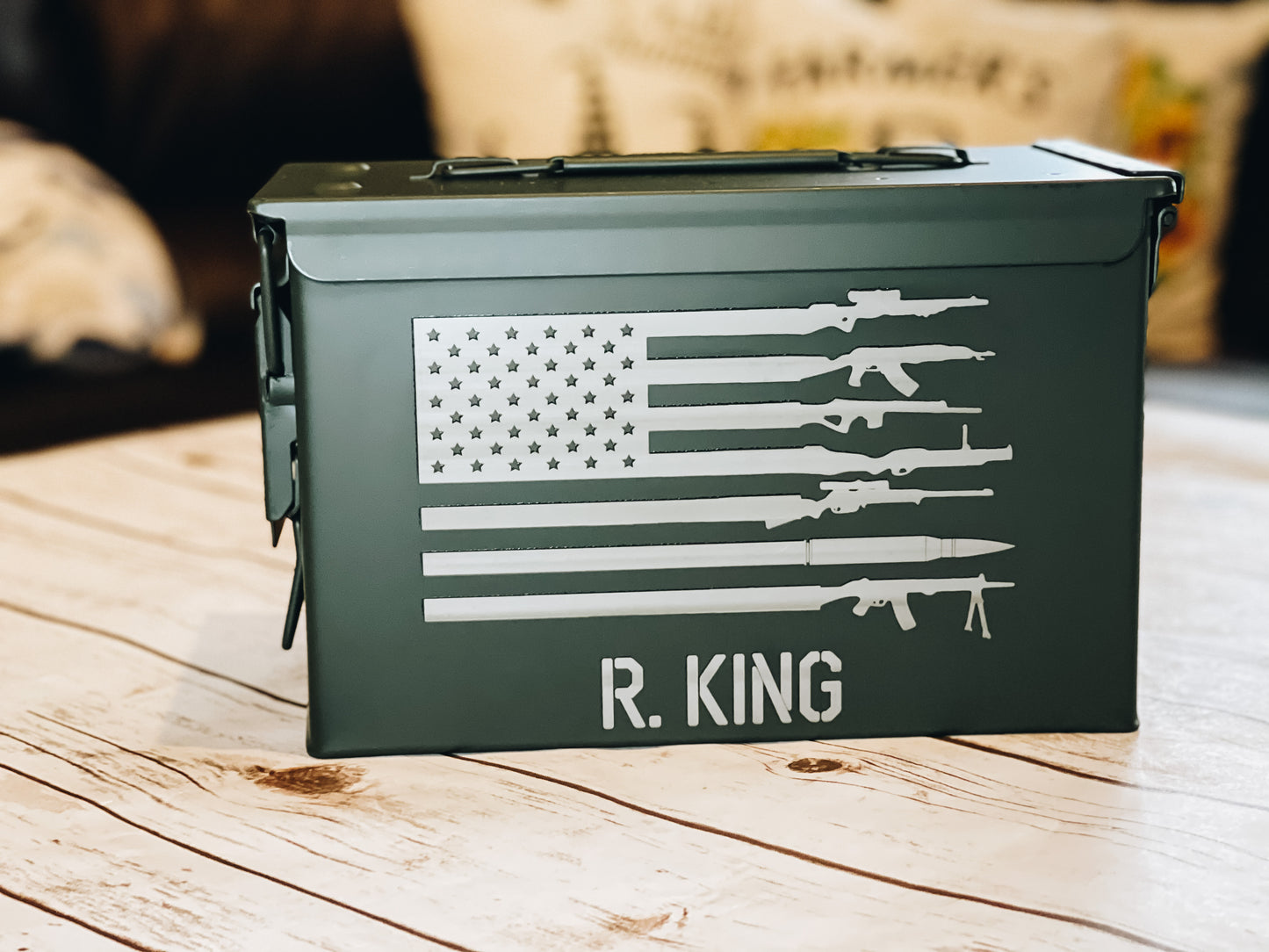 Personalized Ammo Can - American Flag with guns