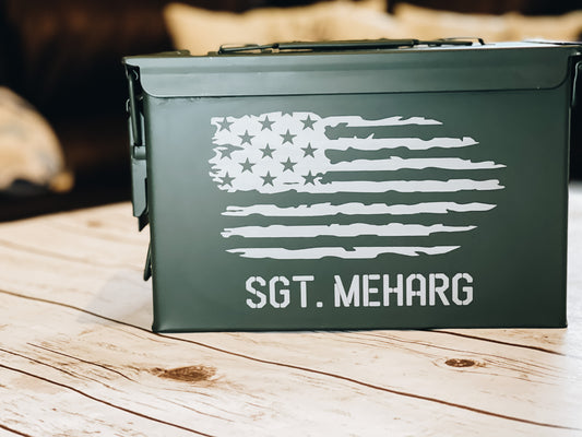 Personalized Ammo Can - Distressed American Flag