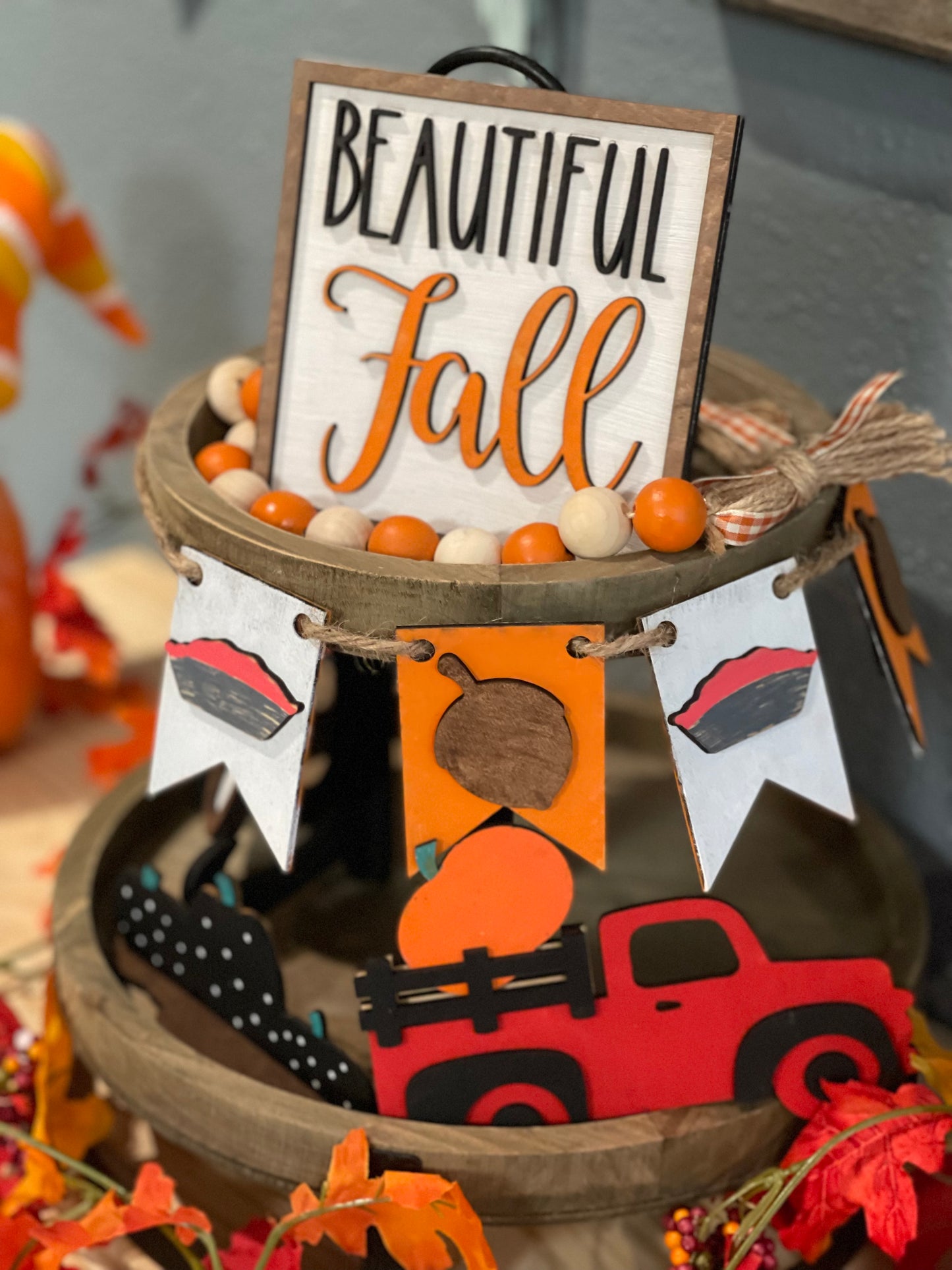Halloween and Thanksgiving Tier Tray Decor * Reversible * Fall Craft Kit * Halloween Craft Kit