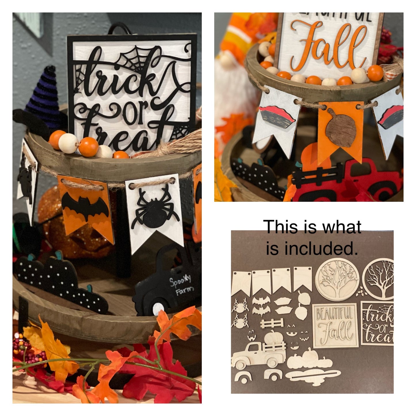 Halloween and Thanksgiving Tier Tray Decor * Reversible * Fall Craft Kit * Halloween Craft Kit