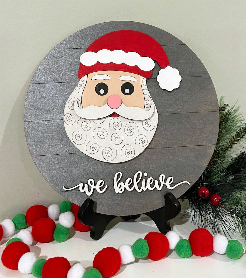 We Believe Round Wood Door Hanger • Christmas Round Door Hanger