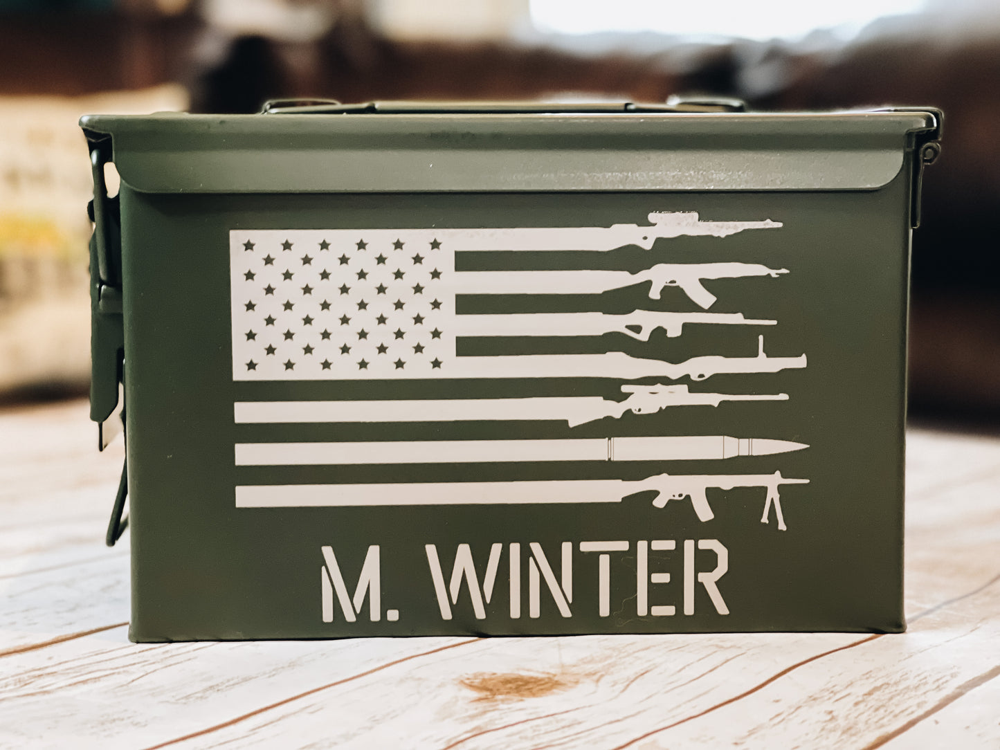 Personalized Ammo Can - American Flag with guns