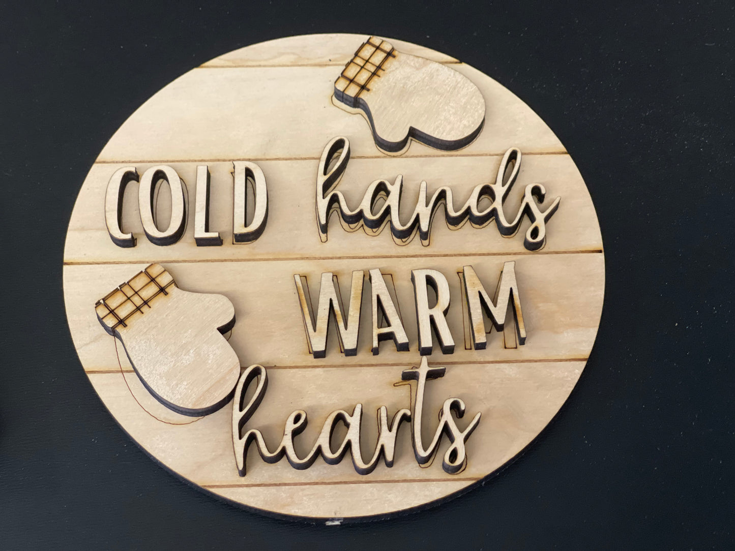 Cold hands warm hearts  Wood Door Hanger • Christmas Round Door Hanger • Christmas Winter Door Hanger