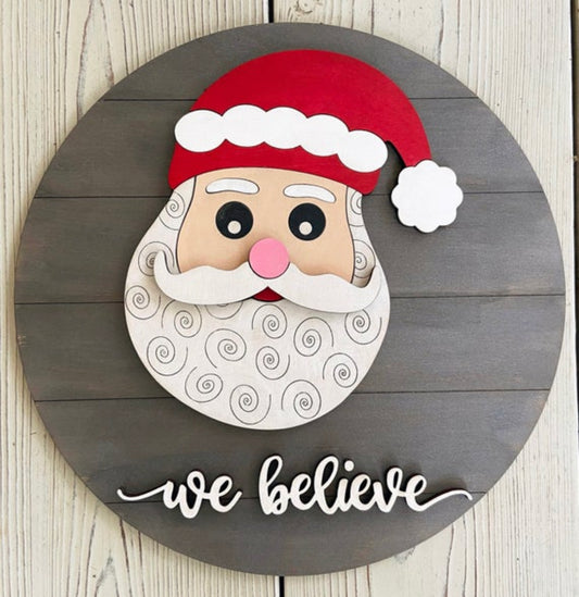 We Believe Round Wood Door Hanger • Christmas Round Door Hanger