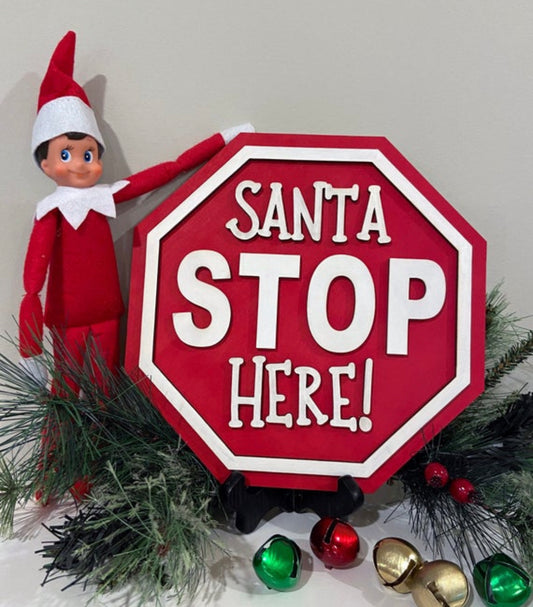 Santa Stop Here Round Wood Door Hanger • Christmas Round Door Hanger • Christmas Craft Kit